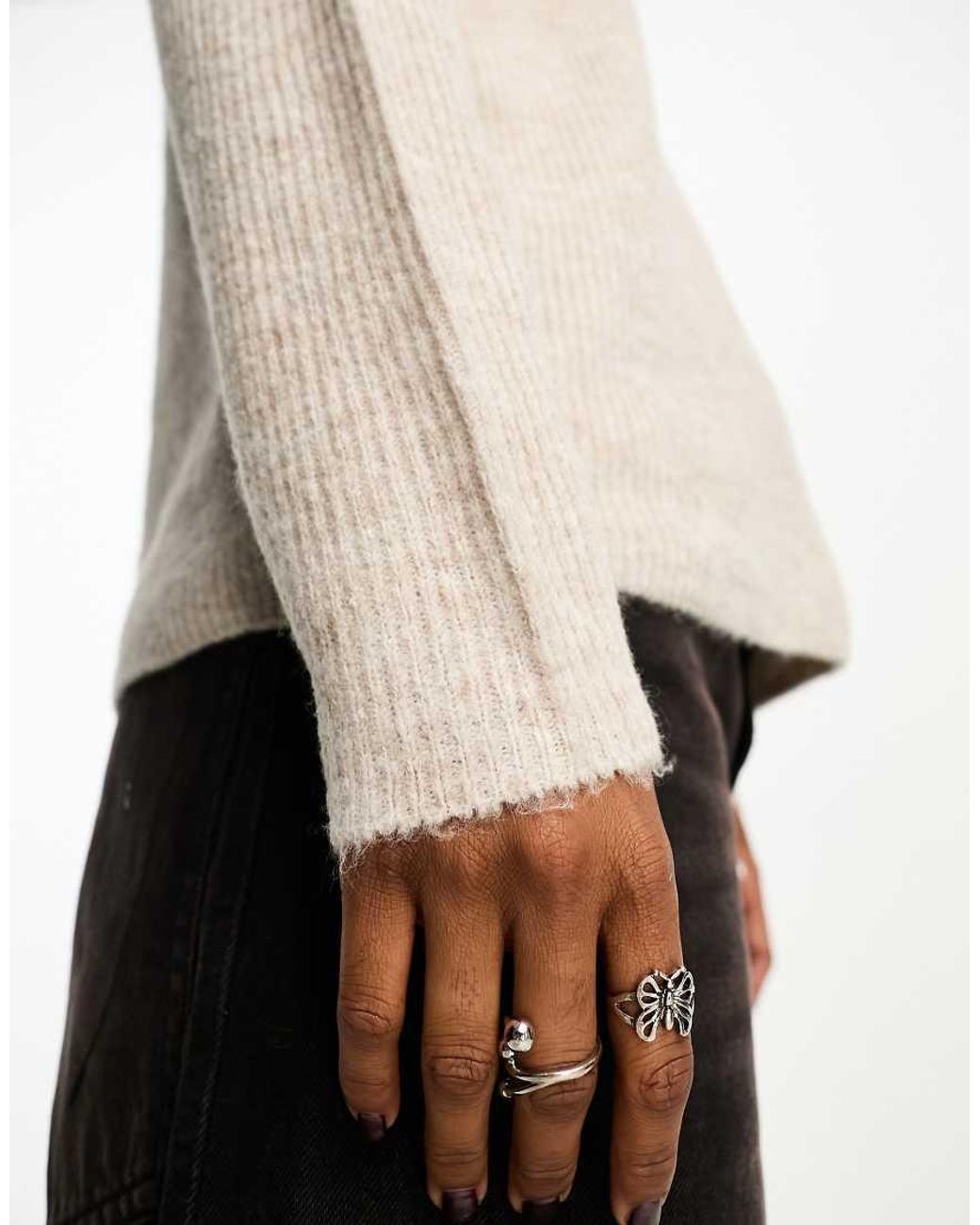 ONLY White V Neck Jumper