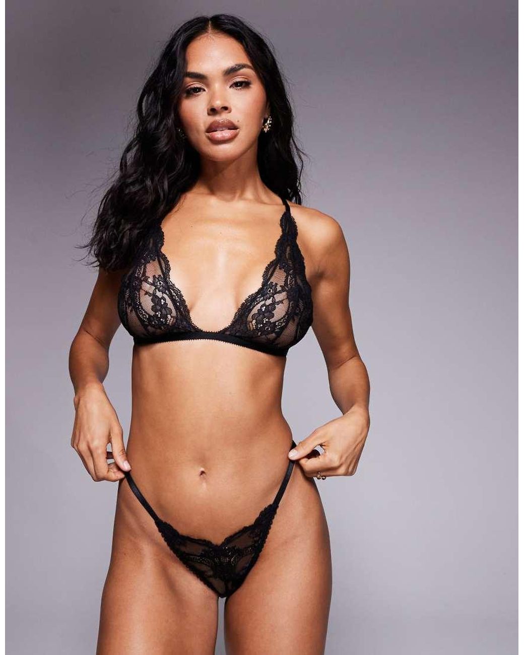 ASOS Black Lola Lace Tanga Thong With T-back
