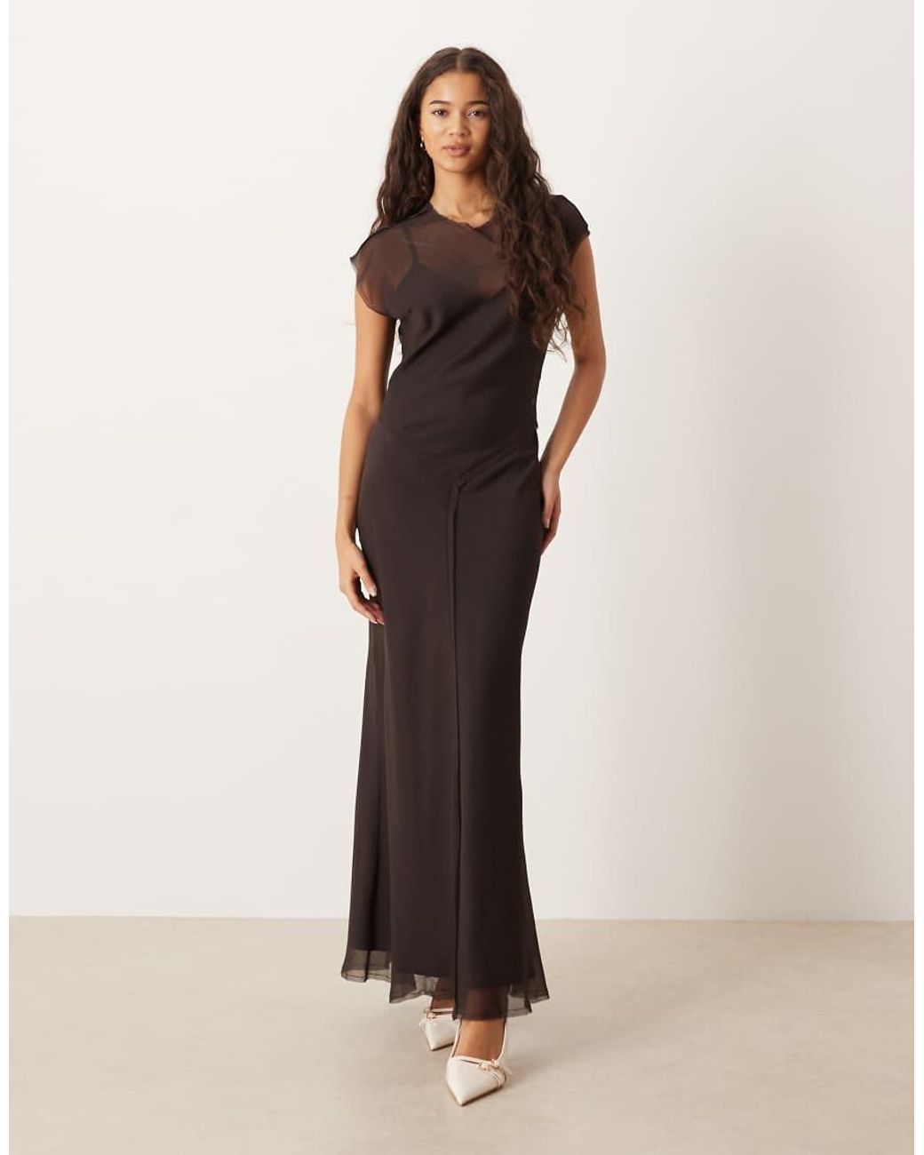 ASOS Natural Cap Sleeve Midi Dress With Drop Waist