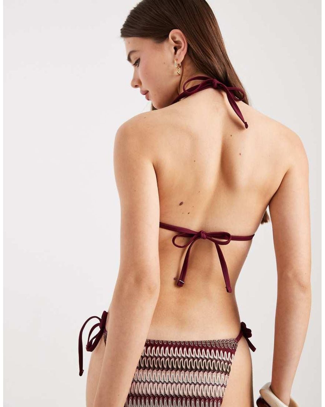 New Look Natural Crochet Stripe Triangle Bikini Top