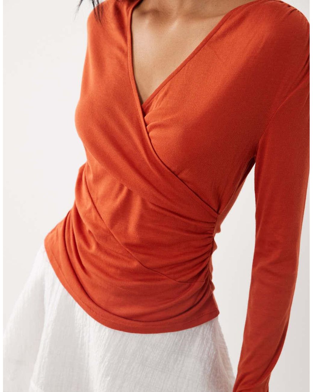 ASOS Red Soft Lightweight Jersey Drape Wrap Long Sleeve Top