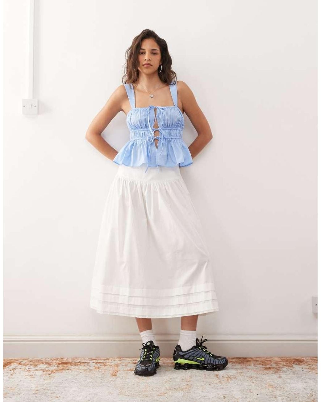 Collusion White Prairie Maxi Skirt With Pintuck Detailing