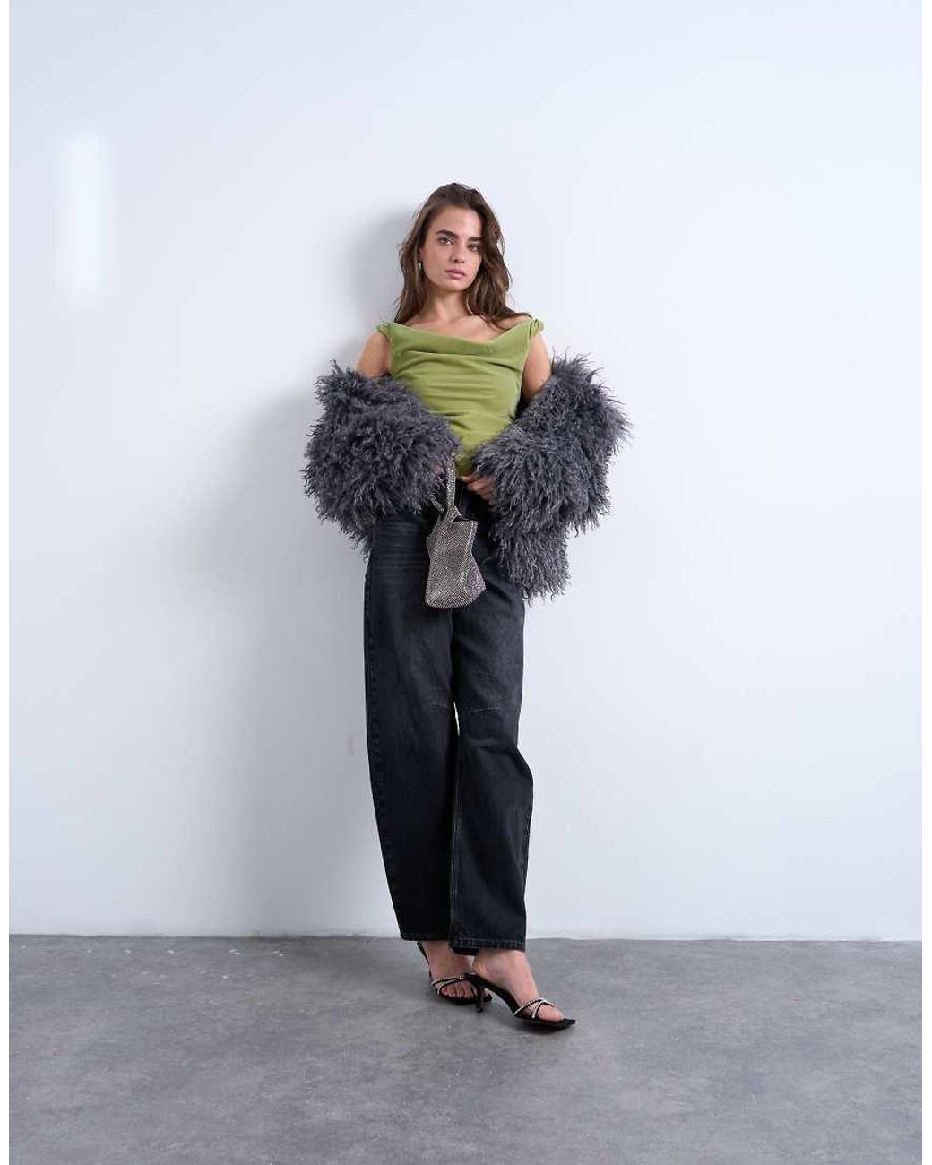 TOPSHOP Green Co-Ord Twist Shoulder Velvet Cami