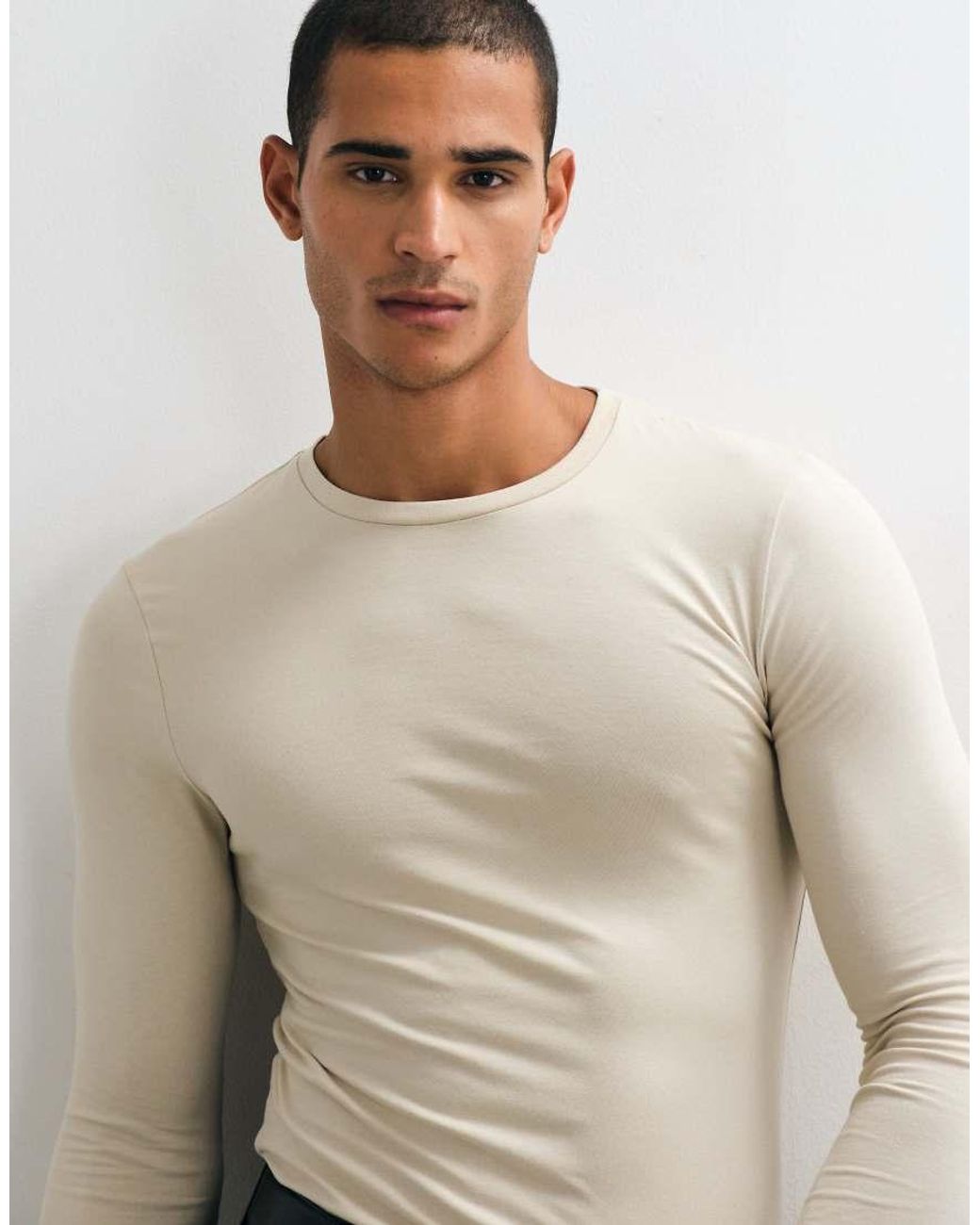 ASOS Natural Essentials Muscle Fit Long Sleeve T-shirt for men