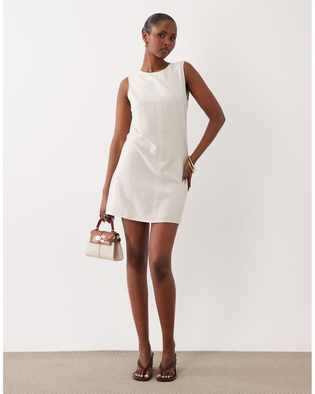 Vila Mouwloze Mini Jurk Met Linnenlook in het White