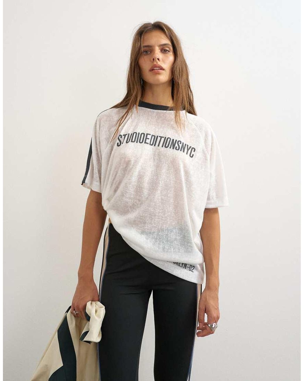 TOPSHOP Natural Sheer Slub Graphic T-shirt