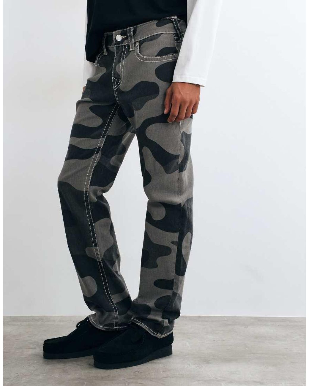 True Religion Blue Camo Loose Fit Twill Ricky Flap Jeans for men