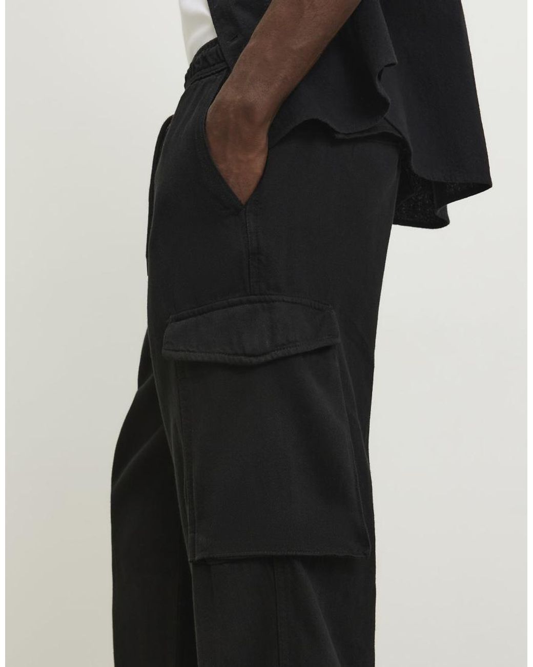 River Island Black Slim Fit Cargo Trousers for men