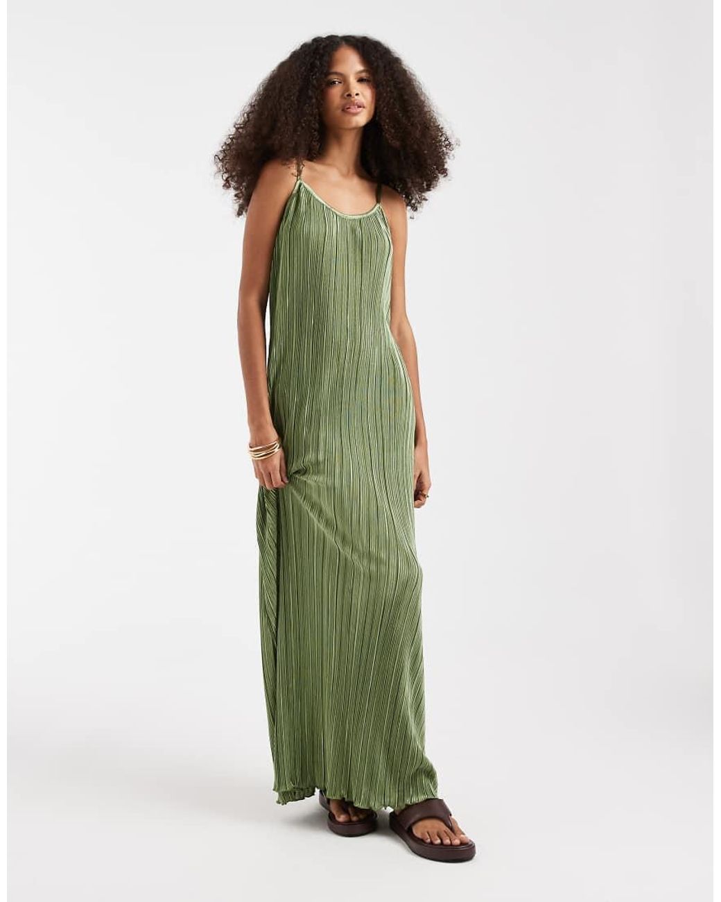 Pieces Green Plisse Cami Maxi Dress