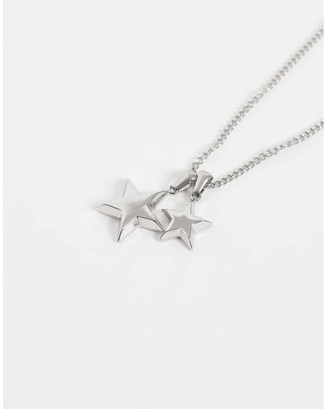 ASOS White Waterproof Stainless Steel Double Star Pendant Necklace for men