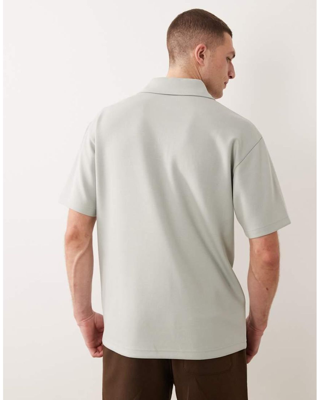 ASOS Gray Heavyweight Relaxed Polo With Chest Embroidery for men