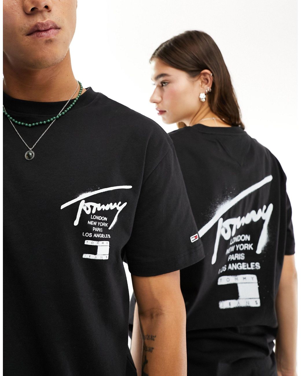 T-shirt classique avec logo signature façon spray Tommy Hilfiger en coloris  Noir | Lyst