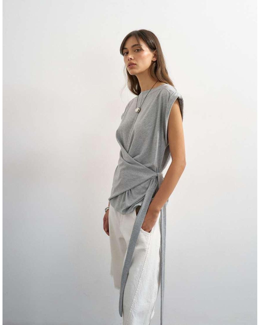 TOPSHOP White Wrap Detail Cap Sleeve Top
