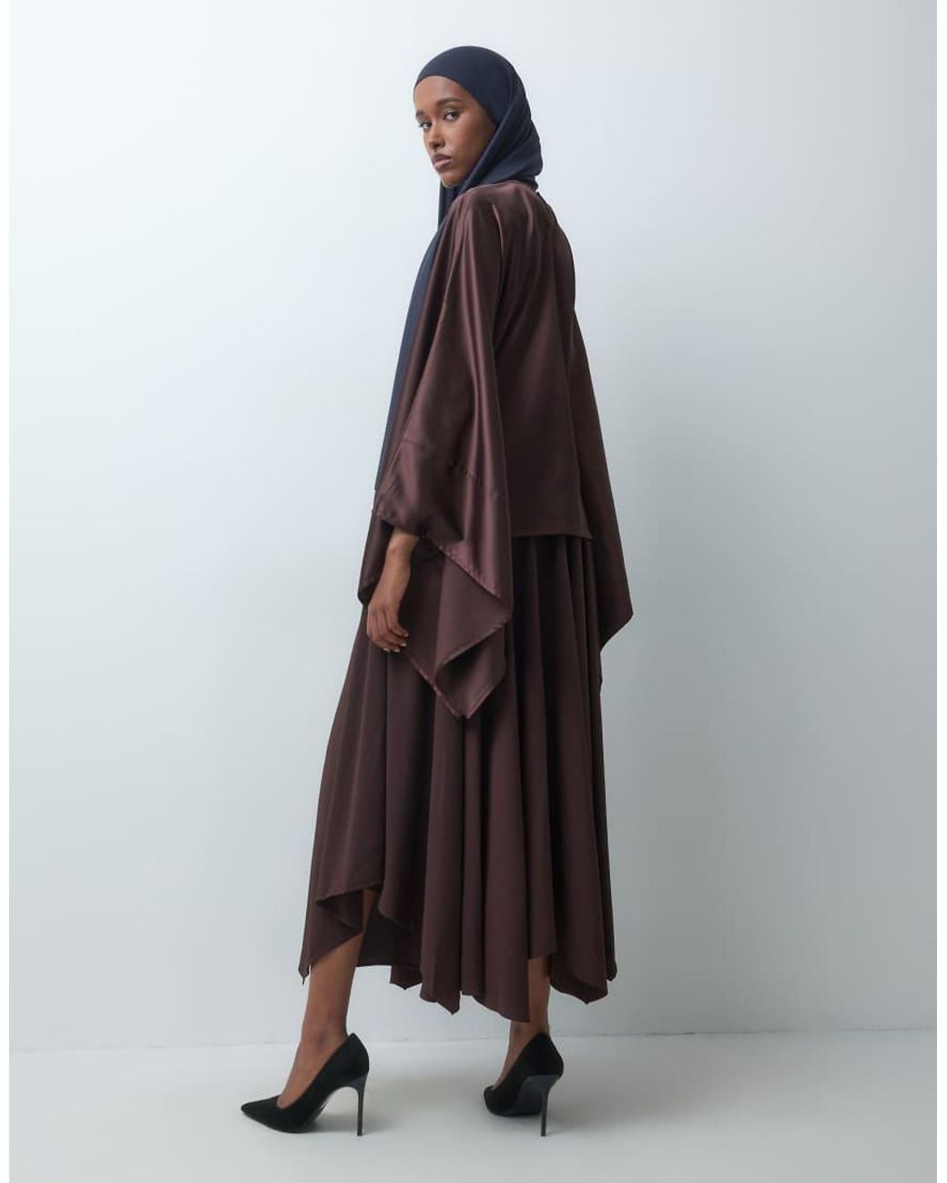Iyal Brown Crepe Asymmetric Hem Maxi Skirt Co-ord