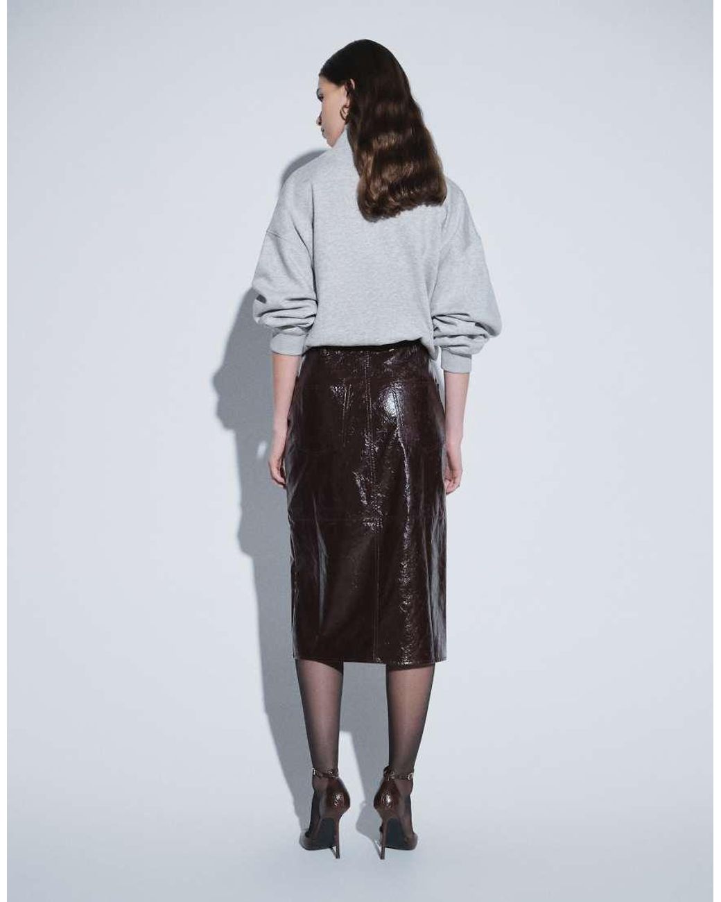 ASOS White Tailored Leather Look Midi Pencil Skirt