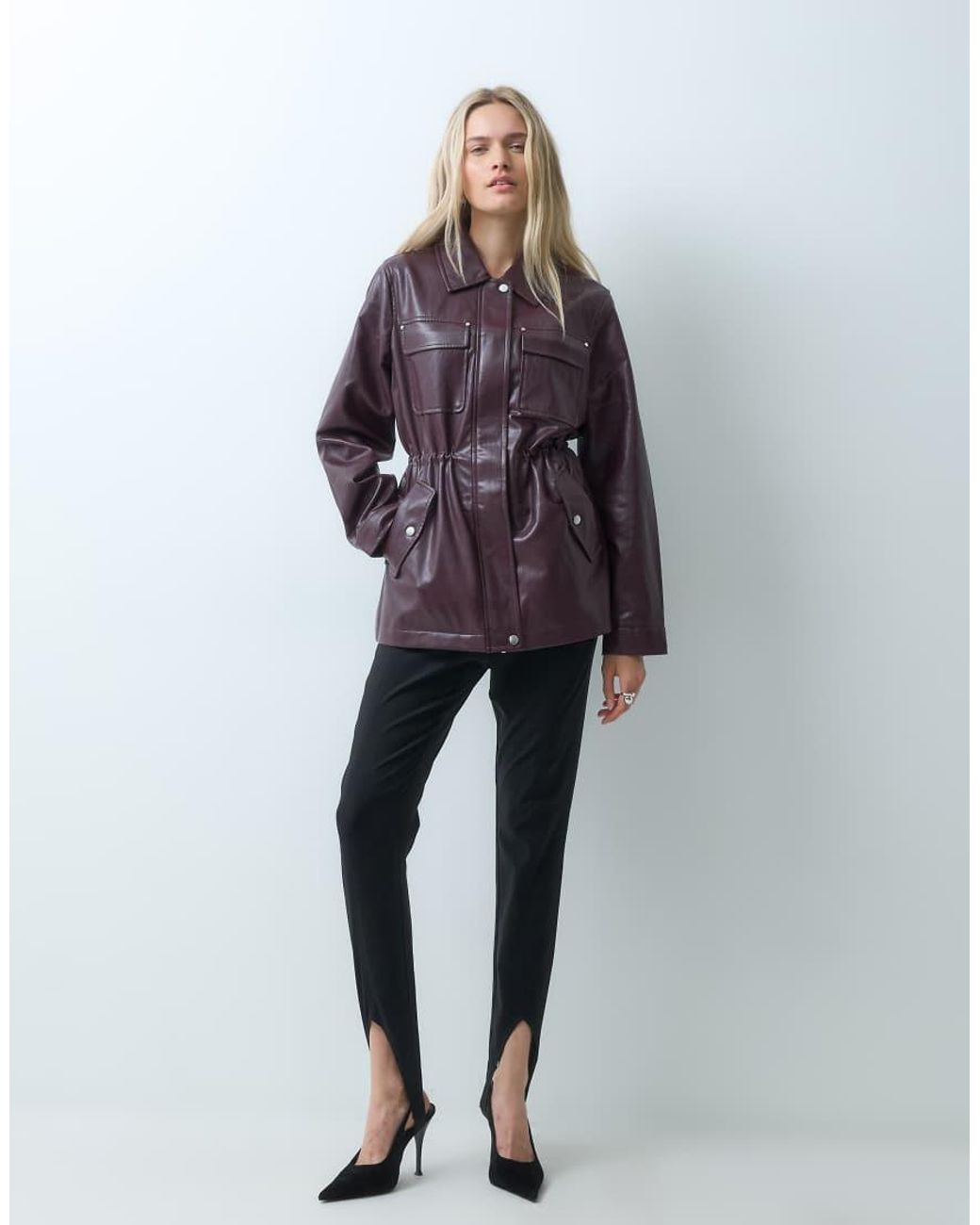 ONLY Purple Tie Waist Faux Leather Jacket