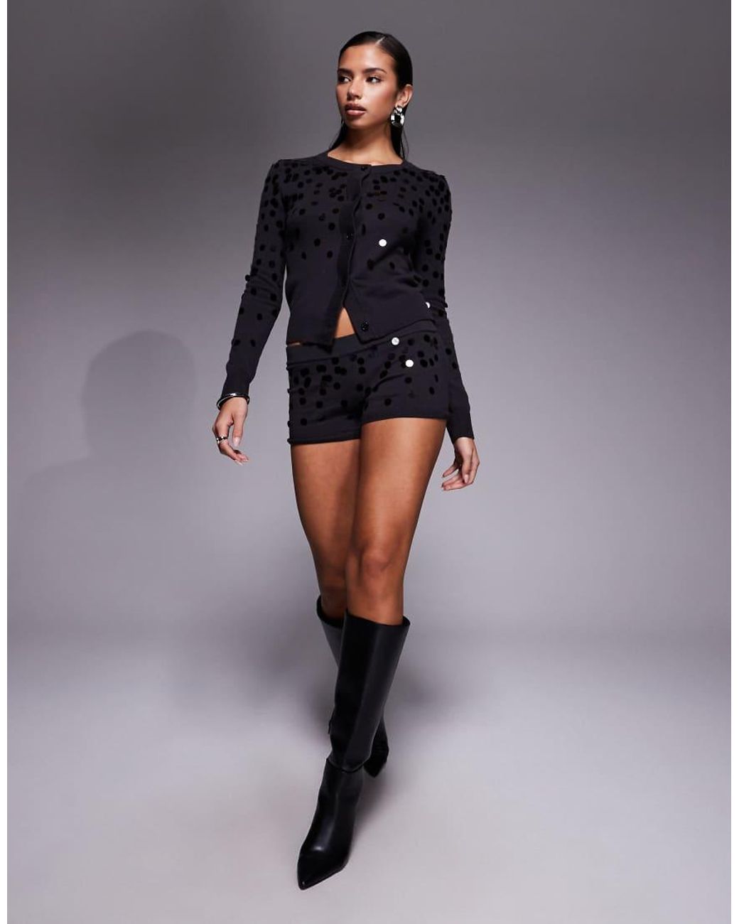 Edikted Gray Co-ord Cierra Sequin Knit Cardigan
