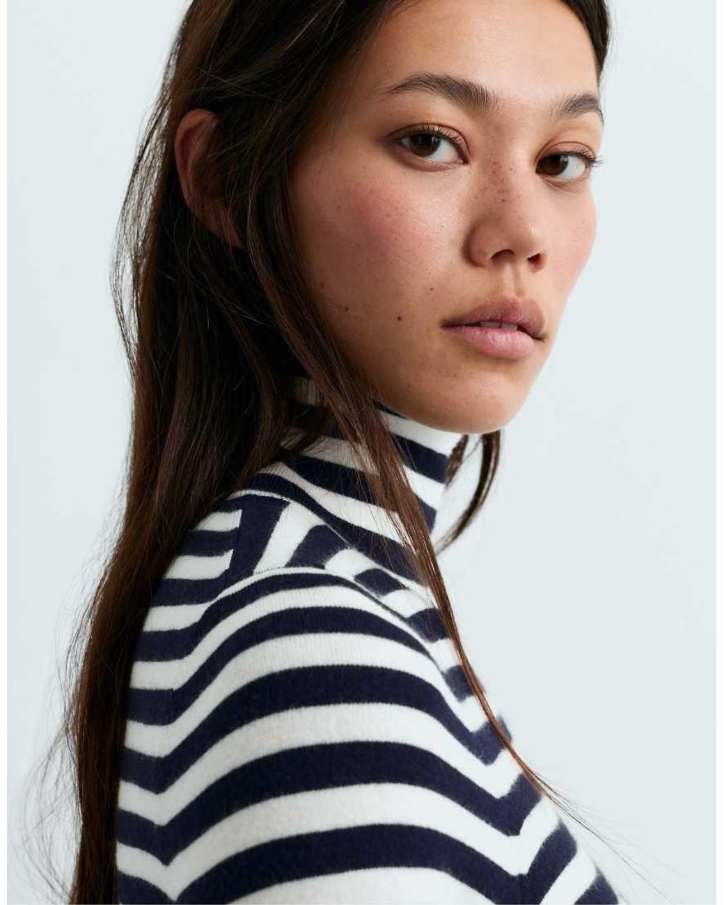Oysho Blue Striped High-Neck T-Shirt