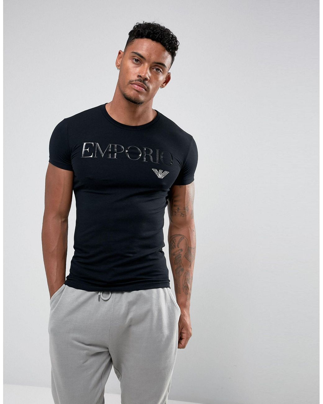 Emporio Armani Loungewear Text Logo Lounge T-shirt in Black for Men | Lyst  Canada