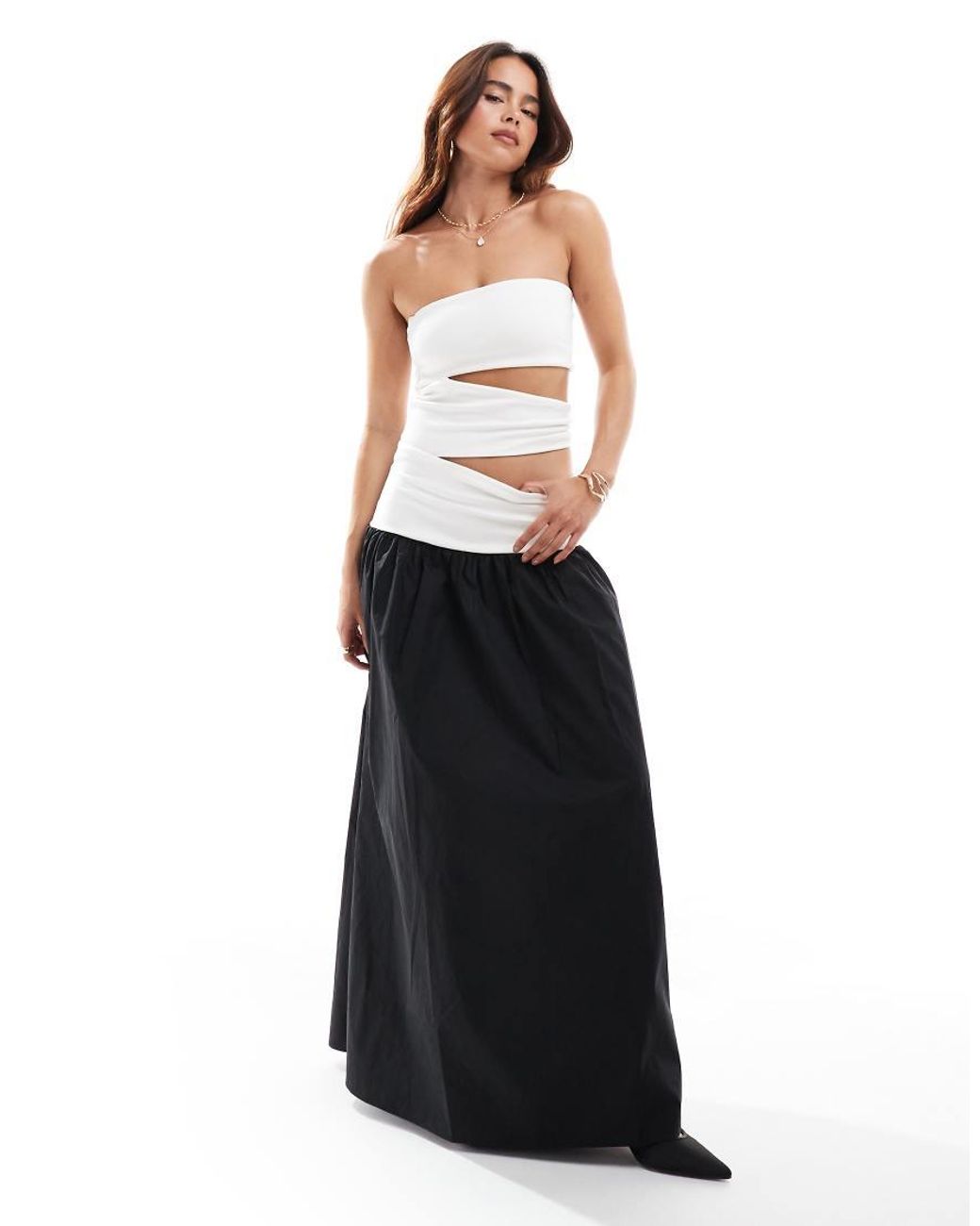 sachin and babi light blue dress Arrange Bandeau Drop Waist Maxi Dress with Contrast Detail in Black and  Sage