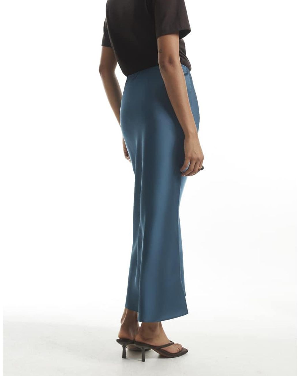 River Island Blue Satin Bias Maxi Skirt