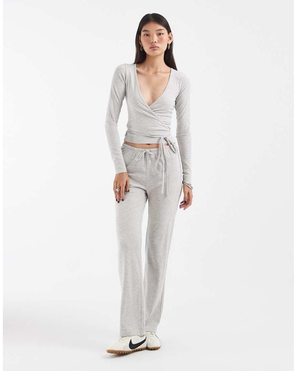 JJXX White Co-Ord Long Sleeve Wrap Top