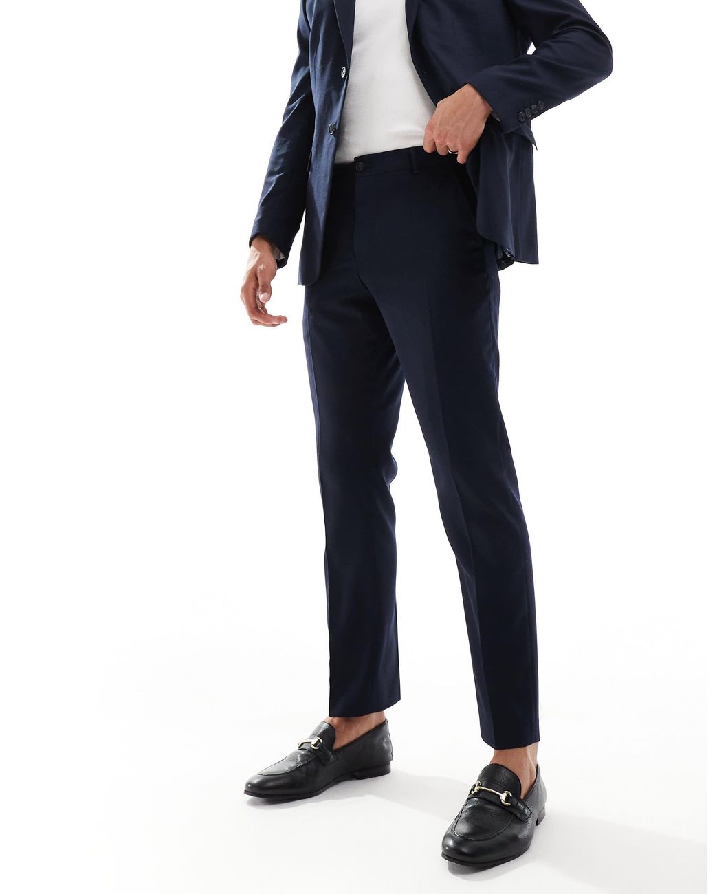 SELECTED – schmal geschnittene hose aus wollmix in Blue für Herren