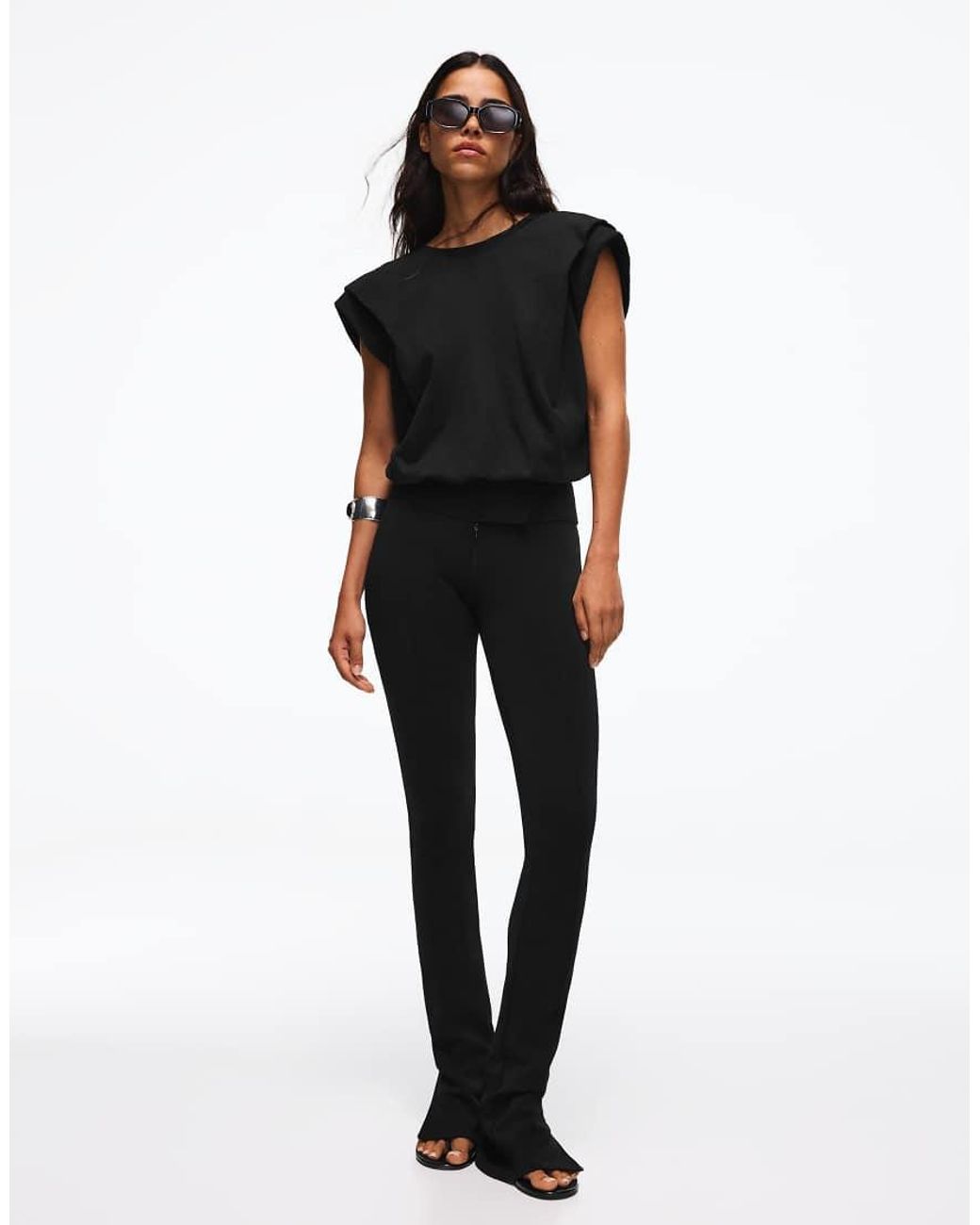 Bershka Black Pleated Open-Back Bodysuit