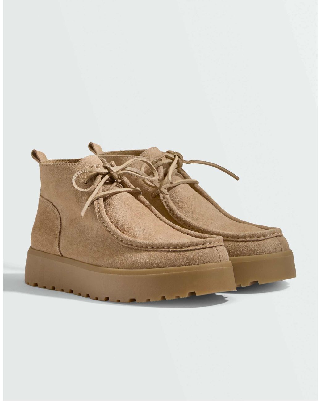 Oysho Natural Leder-schnürstiefel
