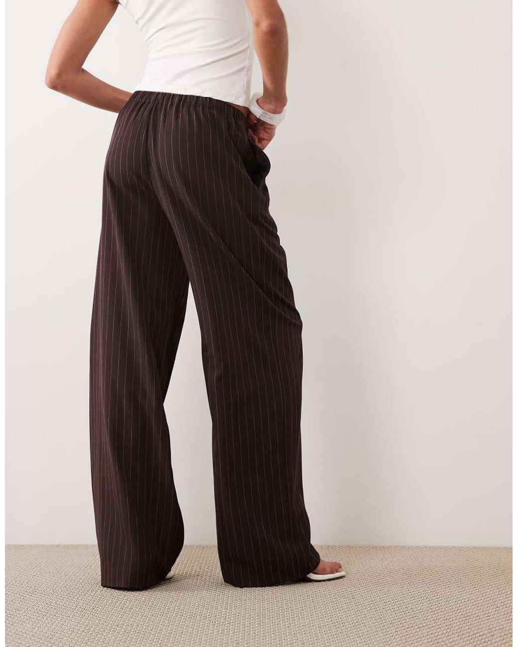 New Look Brown Pinstripe Wide Leg Pants