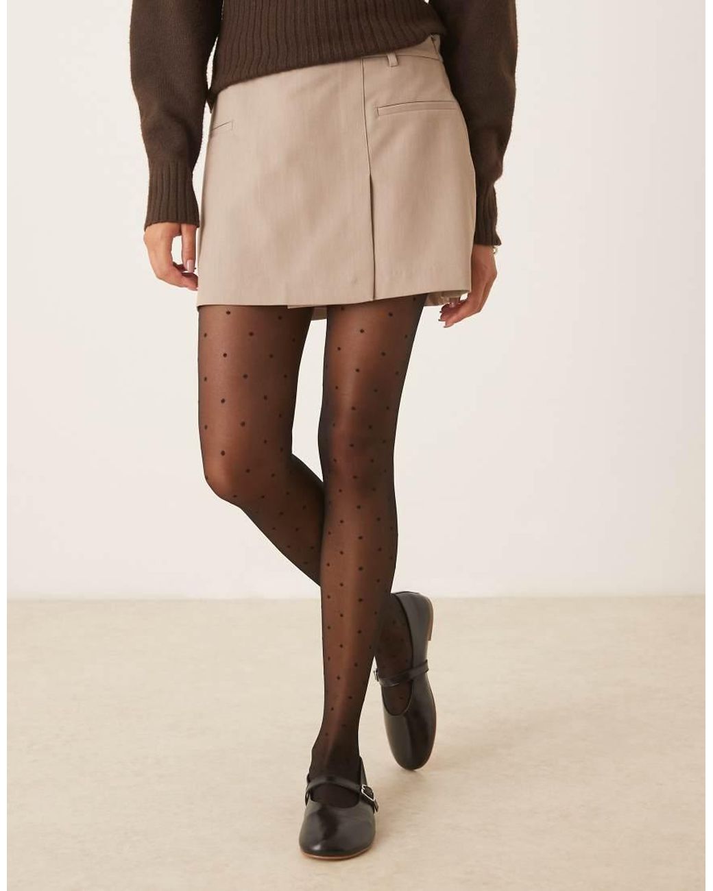 JJXX Brown Sheer Tights With Polka Dots