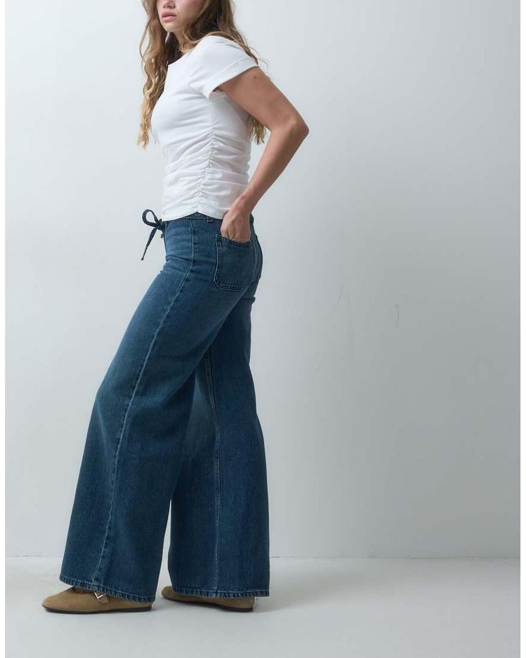 Mango Blue Teen Tie Waist Straight Jean