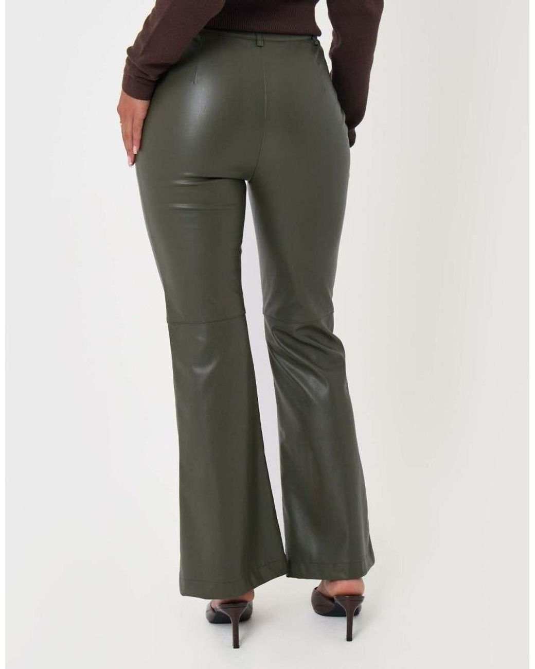 Threadbare Green Faux Leather Flared Trousers