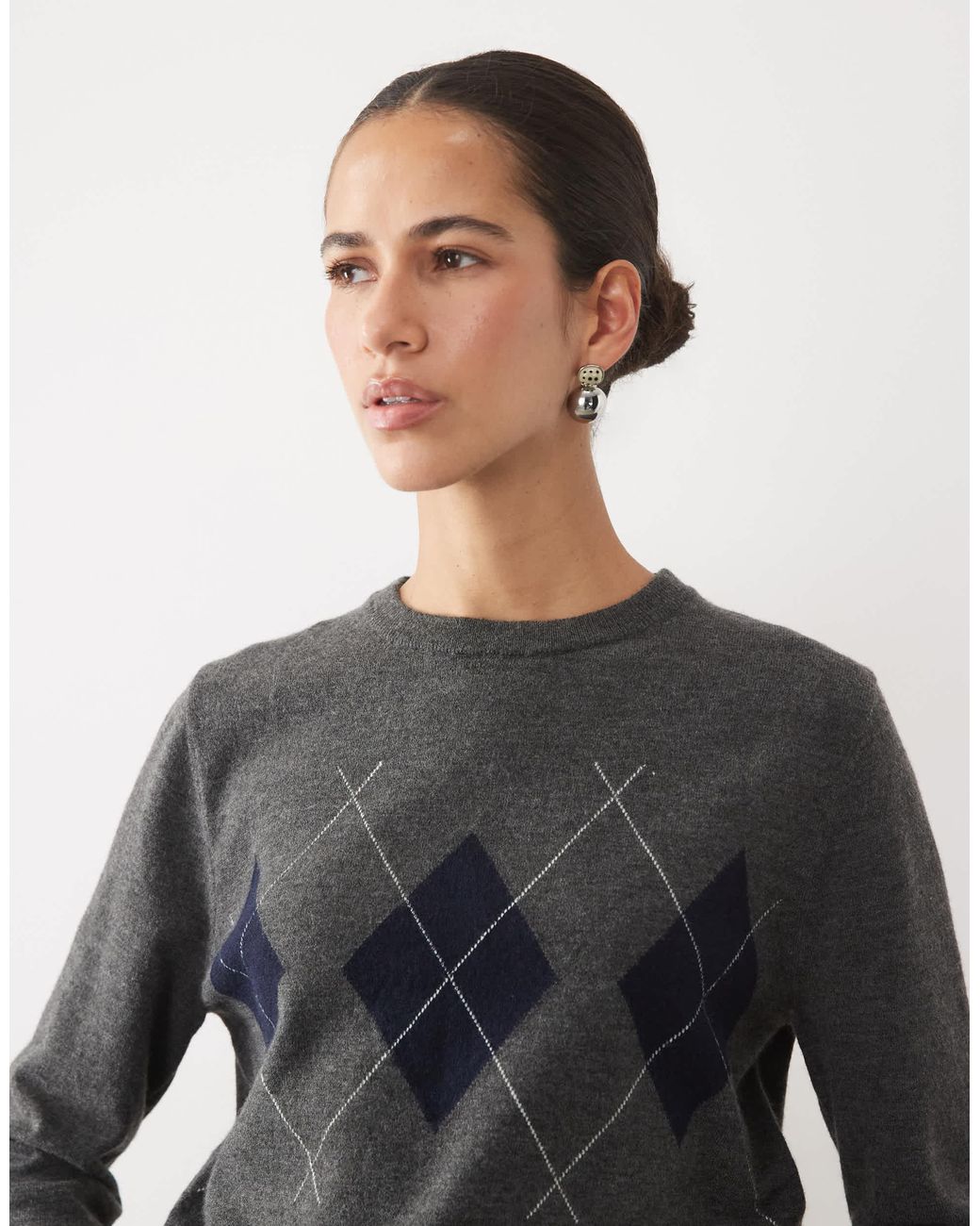Mango Gray Strickpullover mit argyle-muster