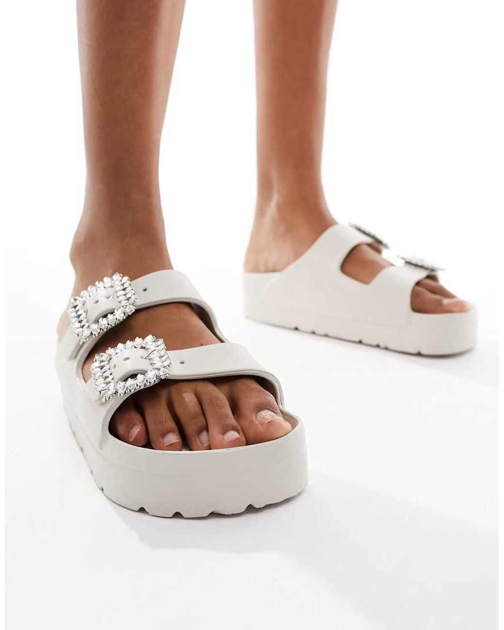 SIMMI White Simmi London Meilani Buckle Chunky Flat Sandals