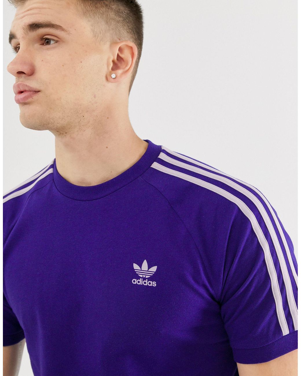 adidas Originals Cotton Three Stripe T-shirt in Purple for Men | Lyst