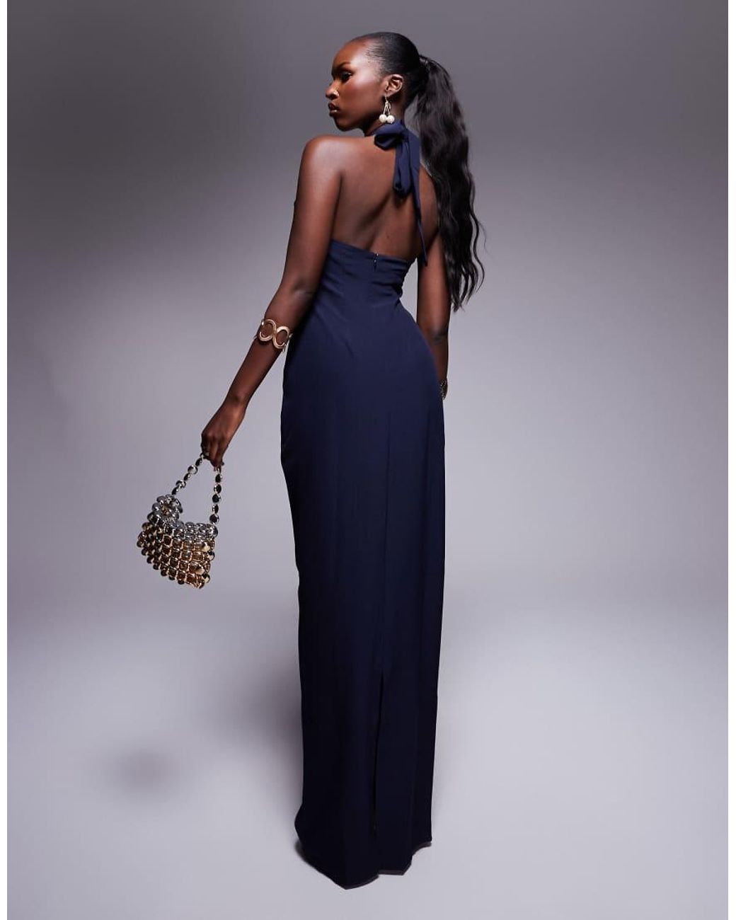 Vesper Blue Halterneck Maxi Dress With Bow