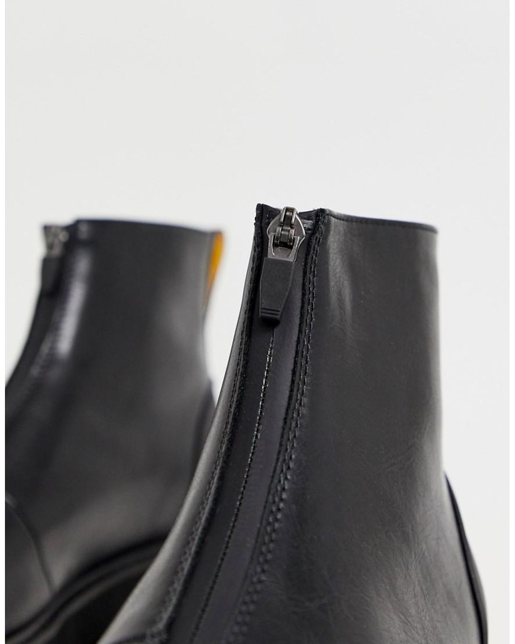 asos design chelsea boots in black faux leather with zips