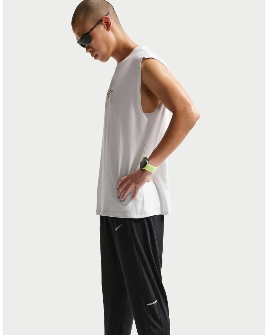 Nike White Dri-fit Knit Running Trousers for men