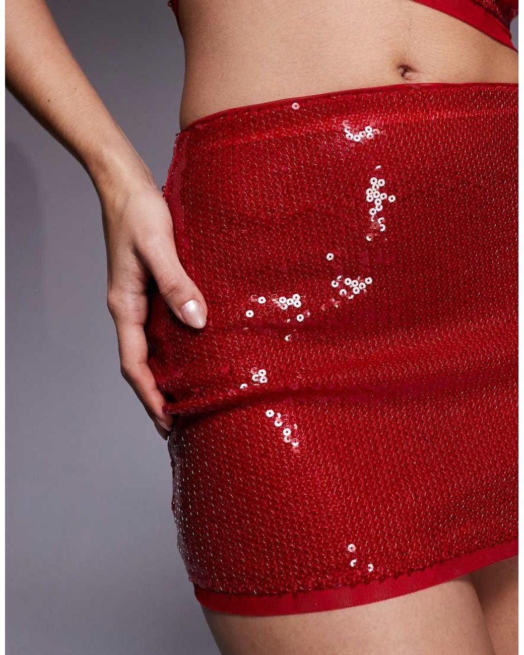 ASOS Red Co-Ord Sequin Mesh Mix Mini Skirt