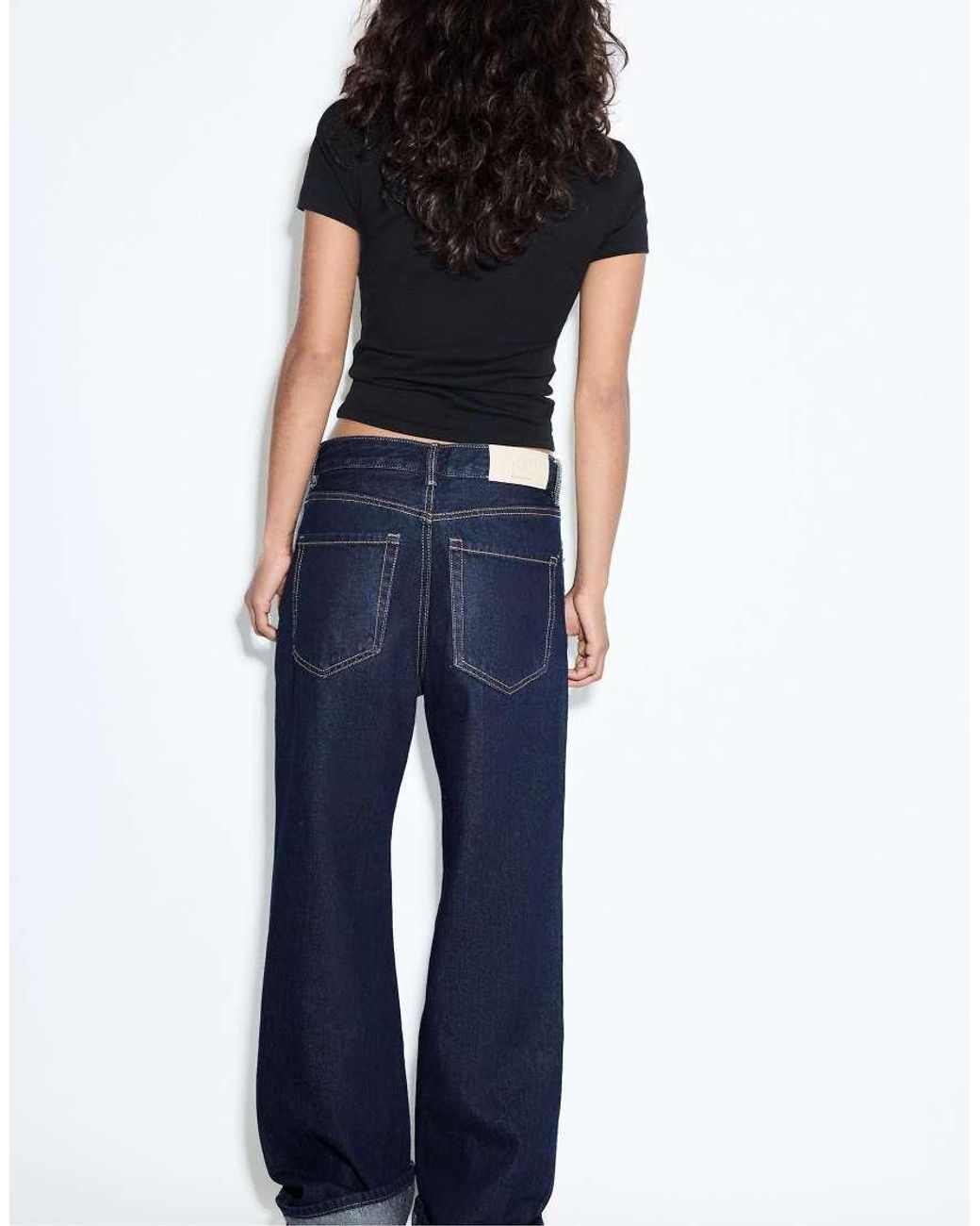 Stradivarius Blue D92 Ripped Straight Wide-leg Jeans