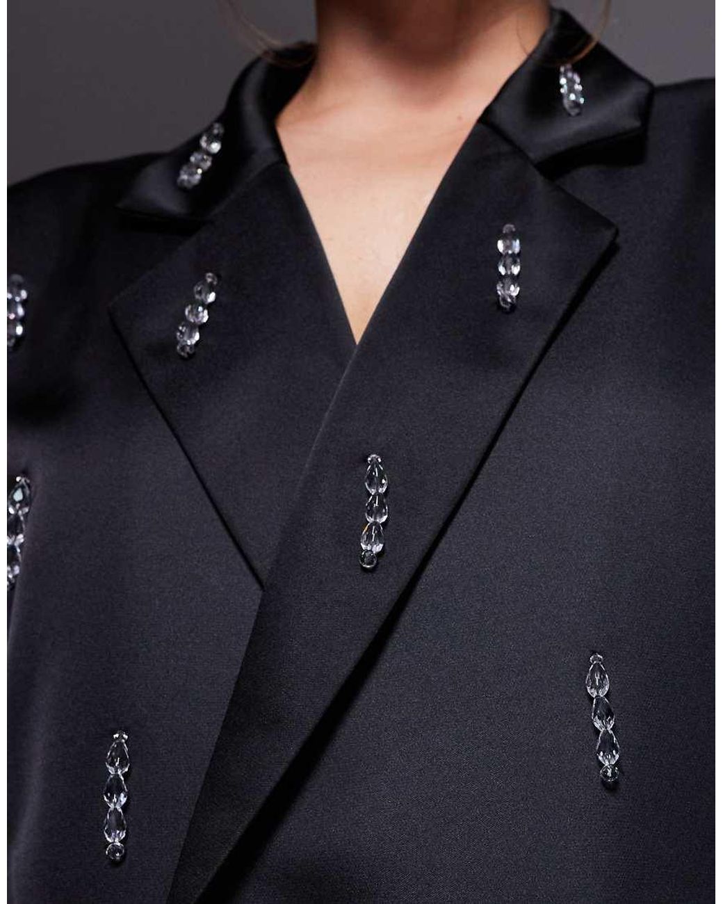 ASOS Black Curve Oversized Blazer Dress With Beaded Fringe
