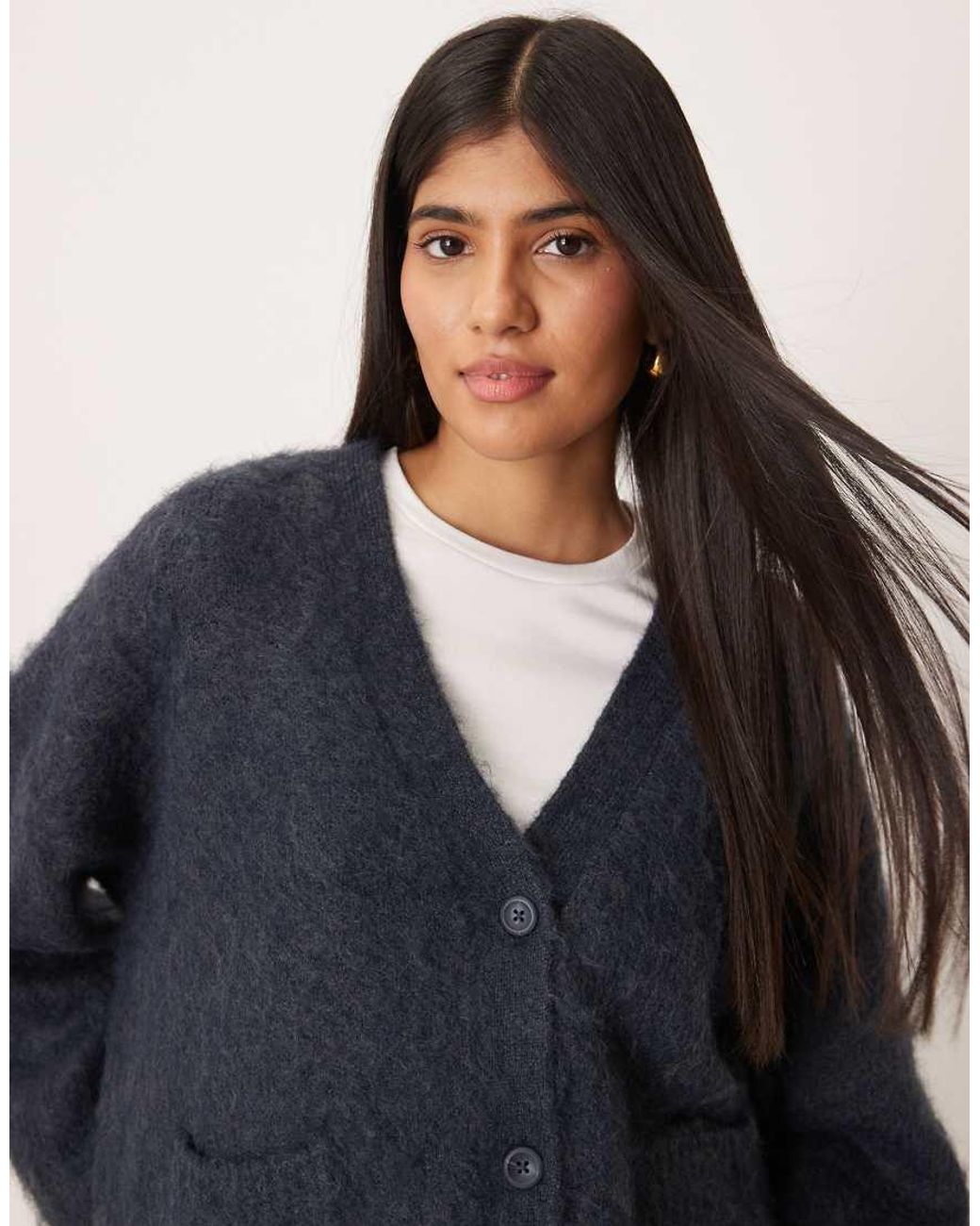 ASOS Blue Knitted Brushed Boxy Pocket Cardigan