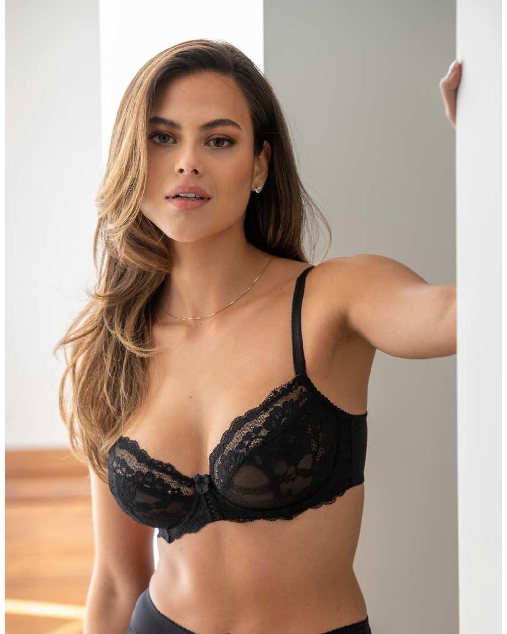 Pour Moi Black Fleur Non Padded Underwired Balconette Bra