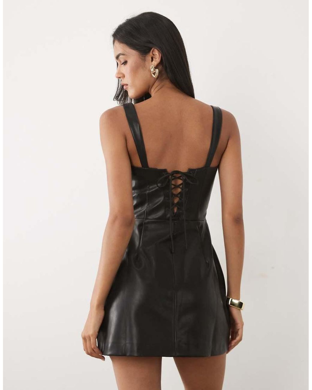 JW PEI Black Iris Faux Leather Corset Detail 3D Floral Mini Dress