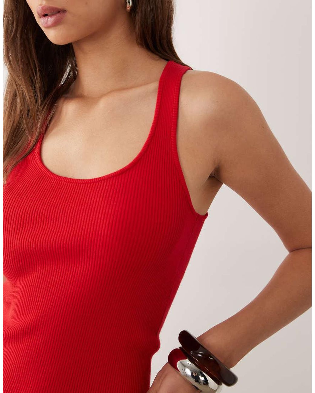 Mango Red Scoop Neck Sleeveless Top