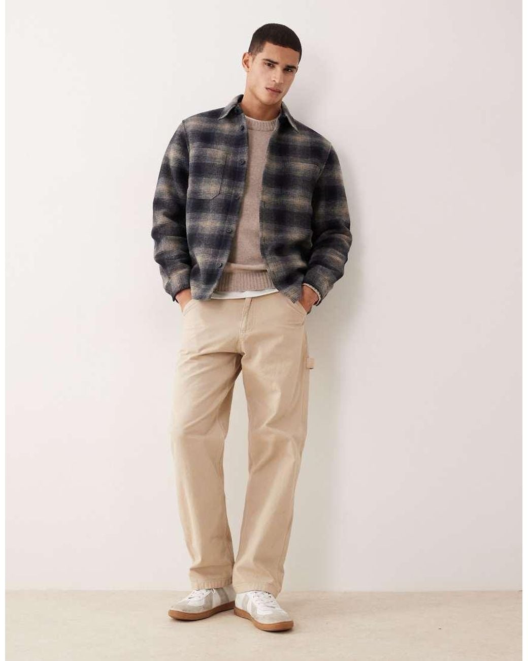 Mango Geruit Shacket in het Gray voor heren