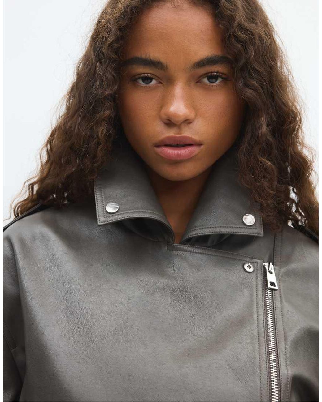 Stradivarius Black Leather Effect Biker Jacket With Belt