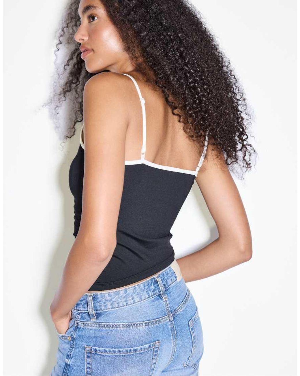 Stradivarius Blue Polyamide Spaghetti Strap Top