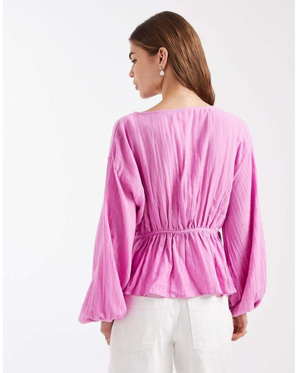 ASOS Pink Long Sleeve Smock Top With Button Front